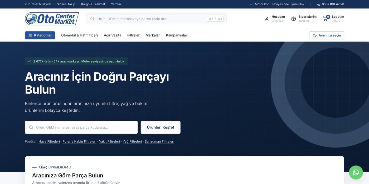 Oto Center Market web sitesi ekran görüntüsü
